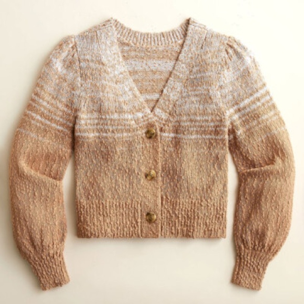 J. Crew Reversible Space-dyed Tan and White Cardigan Sweater